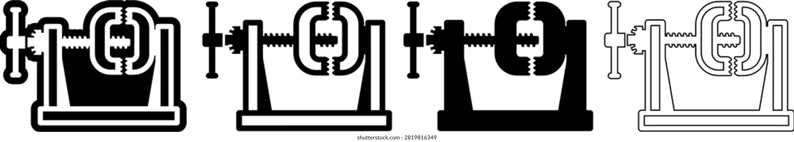 Industrial vice tool icon set with industrial equipment hardware machinery mechanical workshop fastener engineering