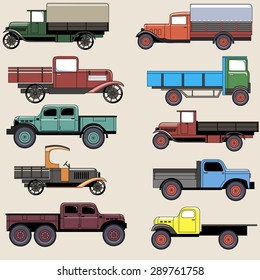 Industrial Vintage Freight Trucks Vector Collection Stock Vector ...