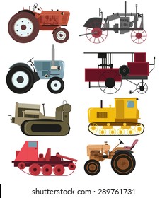 Industrial Vintage tractors vector collection. 