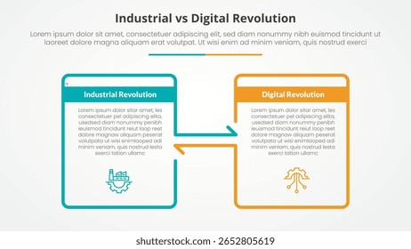 industrial vs digital revolution comparison opposite infographic concept for slide presentation with big box outline and arrow direction with flat style vector