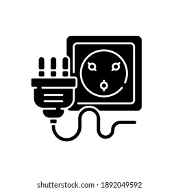 Industrial wall socket black glyph icon. Receptacle for home appliance electrical connection. Power outlet to plug in appliance. Silhouette symbol on white space. Vector isolated illustration