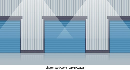 Industrial warehouse rolling doors for the storage of products and merchandise. Industrial storage and distribution of products