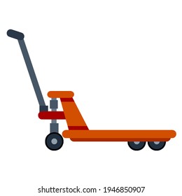 Industrial warehouse tool. Platform trolley and Handcart with wheels. Logistics and transportation. Hand cart. Flat cartoon isolated on white