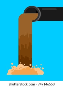  Industrial waste from pipe. Sewage Flow. Environmental pollution. Ecological catastrophy. Vector illustration