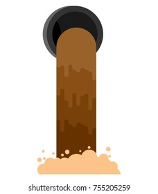  Industrial waste from pipe. Sewage Flow. Environmental pollution. Ecological catastrophy. Vector illustration