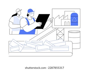 Industrial waste recycling abstract concept vector illustration. Workers controls metal processing, ecology environment, waste management, recycling plant, planet saving abstract metaphor.