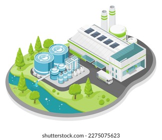 Industrial Wastewater Treatment process in factory plant ecology sewage treatment for save world concept cartoon symbols  isometric isolated illustration vector
