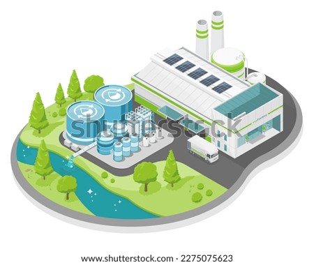 Industrial Wastewater Treatment process in factory plant ecology sewage treatment for save world concept cartoon symbols  isometric isolated illustration vector Сток-фото © 