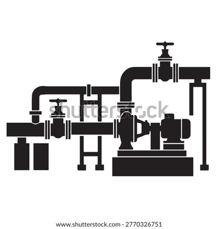 Industrial Water Pump Station System Vector Illustration Icon with Pipes and Valves for Plumbing Engineering and Manufacturing Plant Design