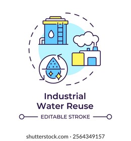 Industrial water reuse multi color concept icon. Manufacturing and production facilities needs. Liquid usage. Round shape line illustration. Abstract idea. Graphic design. Easy to use in article