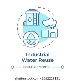 Industrial water reuse soft blue concept icon. Manufacturing and production facilities needs. Liquid usage. Round shape line illustration. Abstract idea. Graphic design. Easy to use in article