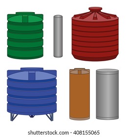 Industrial water tanks set, different color. Vector illustration