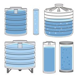 Industrial Water Tanks Set. Vector Illustration