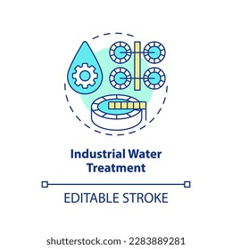 Symbol für die industrielle Wasseraufbereitung Reinigungsstation. Aqua Behandlung abstrakte Idee dünne Linie Illustration. Einzeln Umrisszeichnung. Bearbeitbarer Strich. Arial, Myriad Pro Fett Schriftarten verwendet