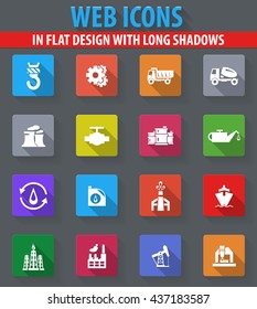 Industrial web icons in flat design with long shadows