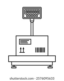 Industrial weighing scales illustration - scale for various shipping and production packaging. icon in thin line