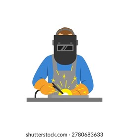 Industrial welder working with torch and safety mask vector set
