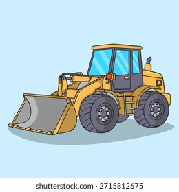 Ícone de ilustração de vetor trator carregador de roda industrial para construção de terraplenagem de carga de areia e máquinas pesadas.