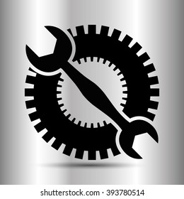 Industrial wheel with wrench, vector illustration