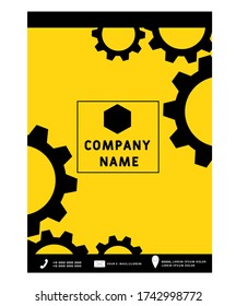 Industrial Wheels and cogs colorful gear journal.   Business Corporate roll up annual report brochure flyer design template stock vector, Leaflet abstract flat background, layout A4 size, EPS, catalog