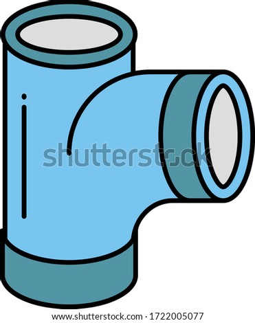 Industrial Why to connect a vertical drainpipe to a horizontal one Vector Color Icon design, three side joint T connector on white background