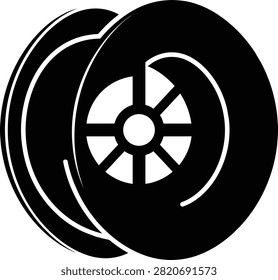 Industrial wire reel spool icon. Black vector silhouette of electric cable coil holder for construction.