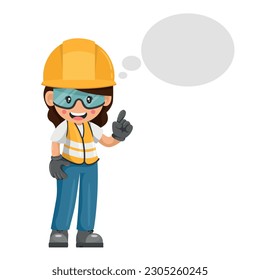 Industrial woman worker with his personal protective equipment thinking with space for text. Industrial safety and occupational health at work