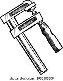 industrial woodworking clamp hand drawn vector illustration