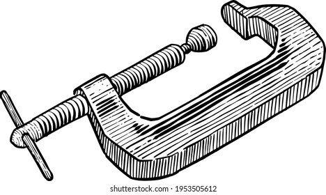 industrial woodworking clamp hand drawn vector illustration