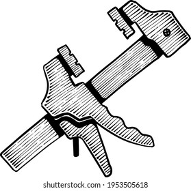 industrial woodworking clamp hand drawn vector illustration