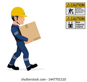An industrial worker is carrying a paper crate
