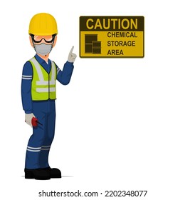 An industrial worker with chemical PPE on white background