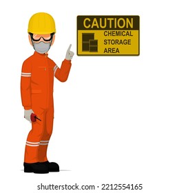 An industrial worker with chemical PPE on white background