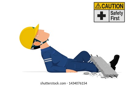 An industrial worker is crushed  by the concrete block.
