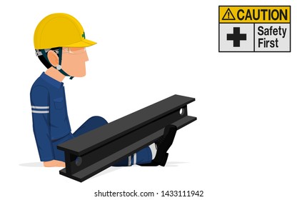 An industrial worker is crushed  by the steel beam
