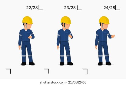 An industrial worker is explaining something on the floor
