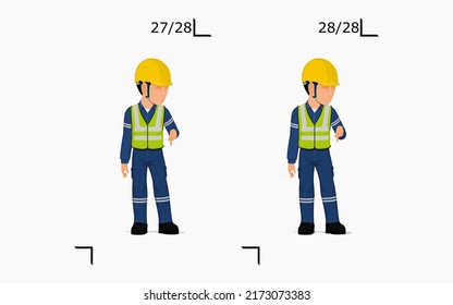 An industrial worker is explaining something on the floor