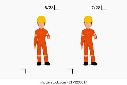 An industrial worker is explaining something on the floor
