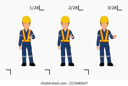 An industrial worker is explaining something on the floor
