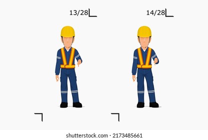 An industrial worker is explaining something on the floor
