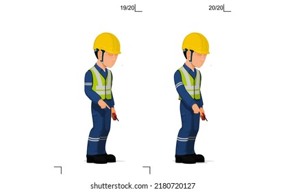 An industrial worker is explaining something on the floor
