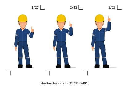 An industrial worker is explaining something over his head
