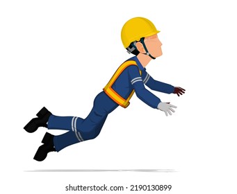 An industrial worker is falling down
