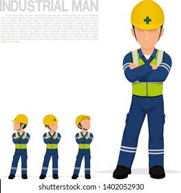 An industrial worker is folding arm on transparent background
