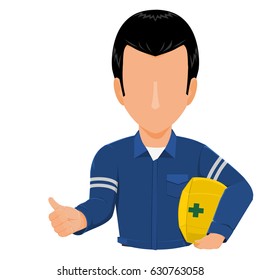 Industrial worker is gesturing thumb up on transparent background
