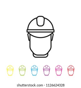 Industrial worker with hard hat vector line icon. Business and industry symbol.