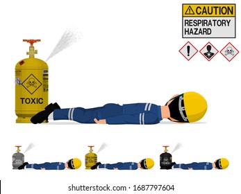 An industrial worker has an accident about  toxic gas
