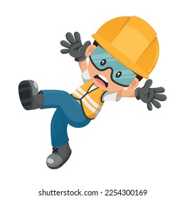 Industrial worker with his personal protection equipment slipping or having a fall. Industrial safety and occupational health at work