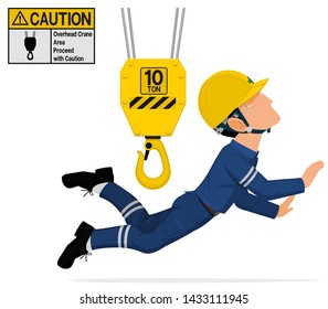 An industrial worker is hit  by the crane on transparent background
