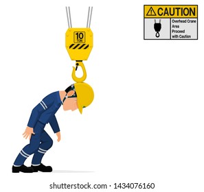 An industrial worker is hit  by the crane on transparent background
